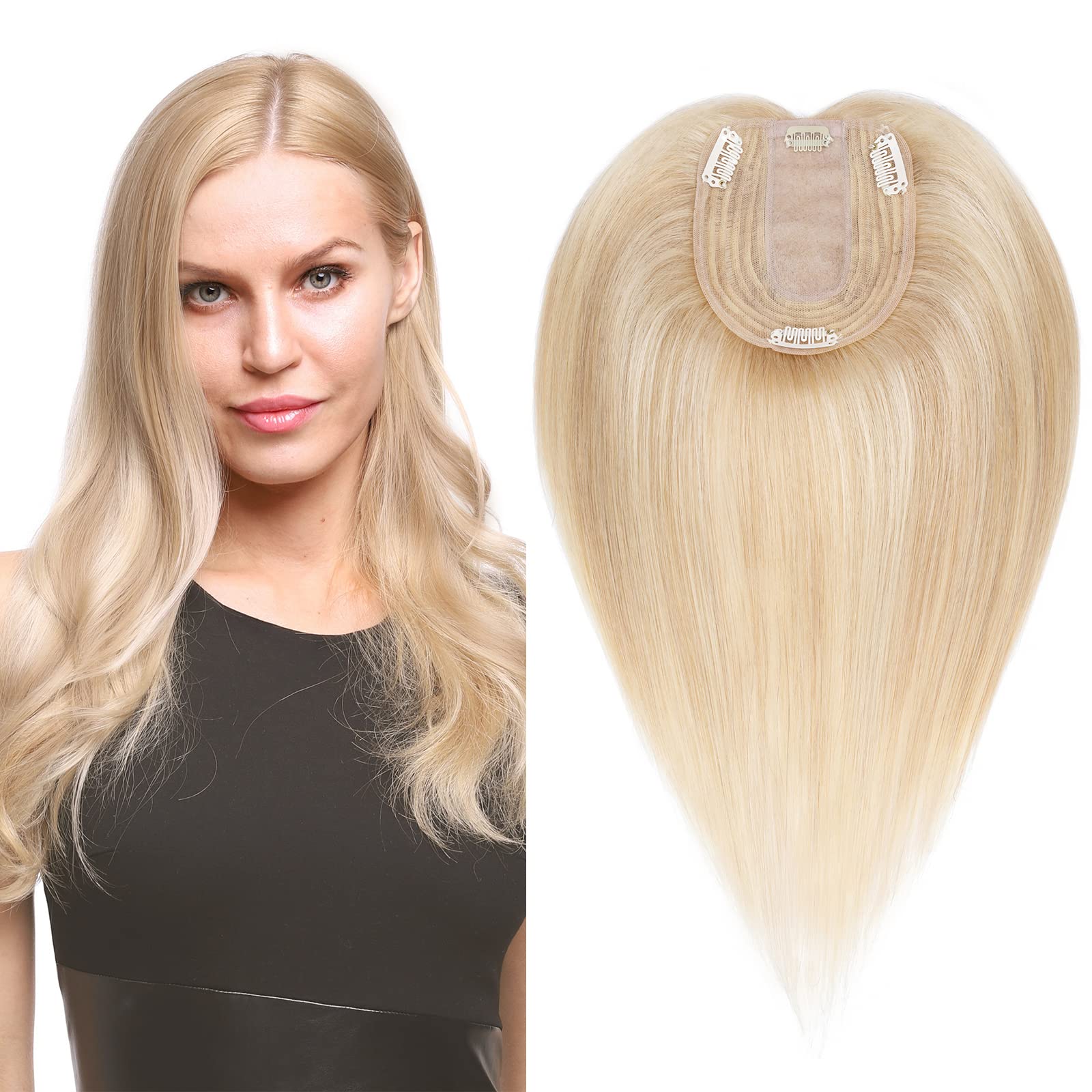 S-noilite 6 Inch 100% Human Hair Toppers Clip in Real Hair Topper for Thinning Hair Women uk Hair Piece Clip in Toupee 27g(#2 Dark Brown)