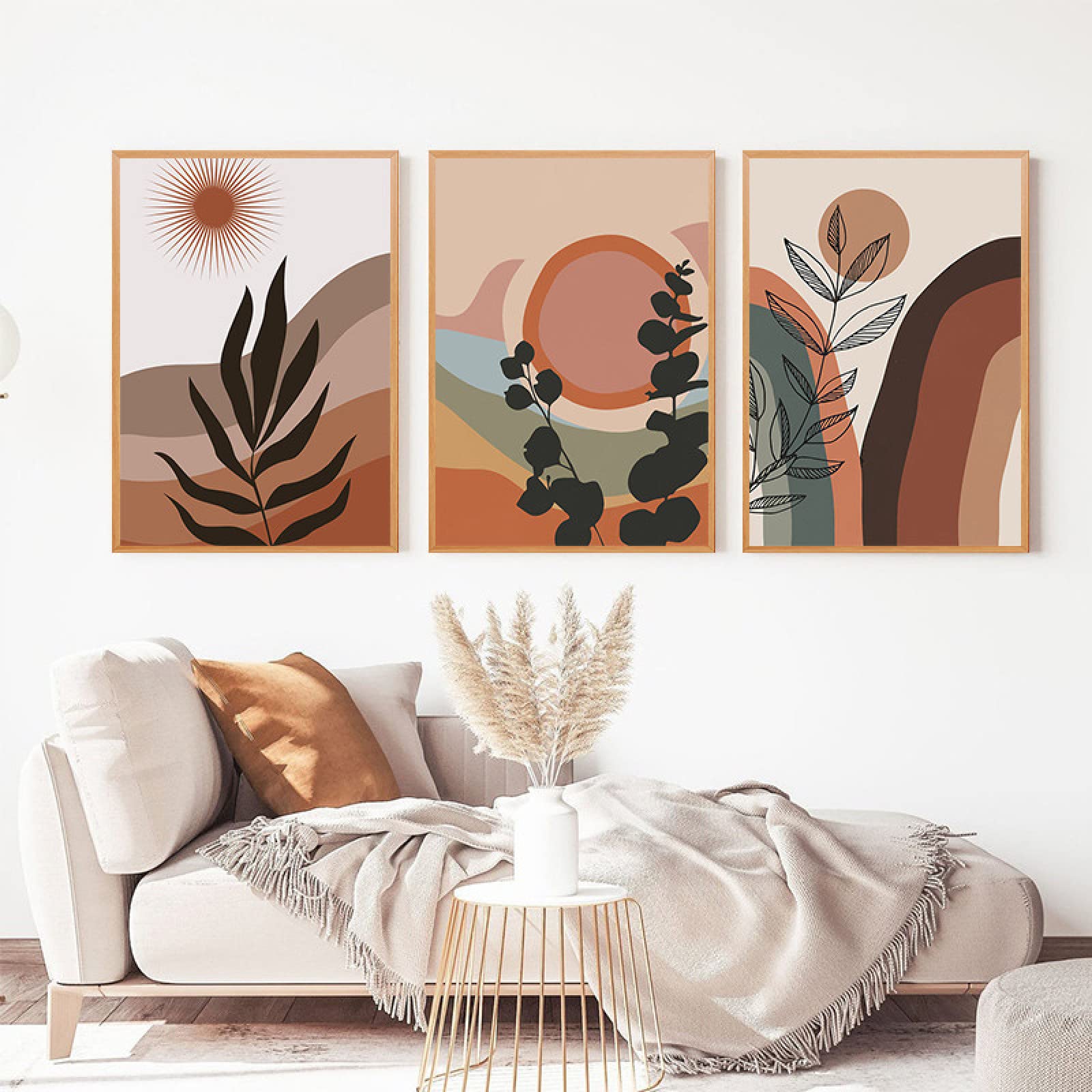 Handgemaltes Abstraktes Leinwandbild - 4-teilig, 120x70cm, Unikat Mit Pflanzenmotiv