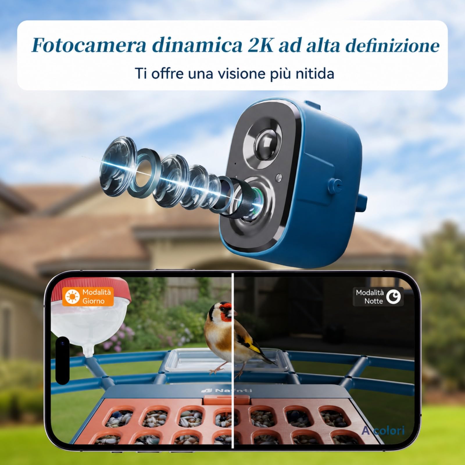 Mangiatoia per Uccelli con Videocamera, Cattura Foto/Video di Uccelli Auto, 2K HD AI Identify Birds, 2.4GHz/5GHz, Regalo per Amanti Degli Uccelli