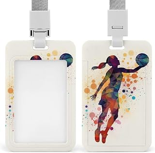 Basketball Pattern Heavy Duty Id Card Badge Holder Plastic Name Tag Badge Holder with Clear Window Waterproof Card Protector Sleeve for Nurse Doctor Teacher Office Employee