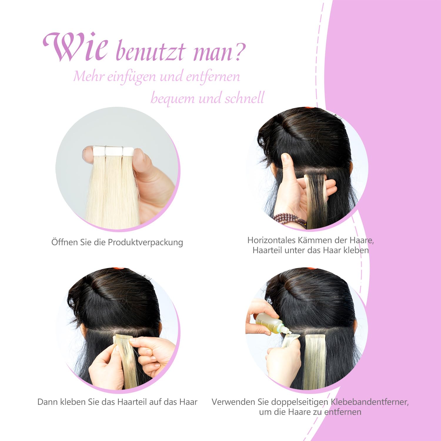 Tape Extensions Echthaar Gebleichtes Blond 60cm, 20Stück, 50g/Packung, Salon-Klasse Qualität, Einfaches und Angenehmes Tragen für Junge Frauen (Gebleichtes Blond, 60 cm)