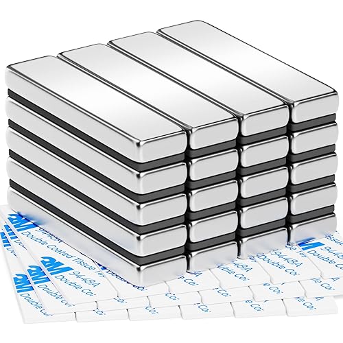 Paquete de 20 imanes de neodimio superfuertes, potentes imanes de neodimio de tierras raras, barra magnética resistente con adhesivo de doble cara