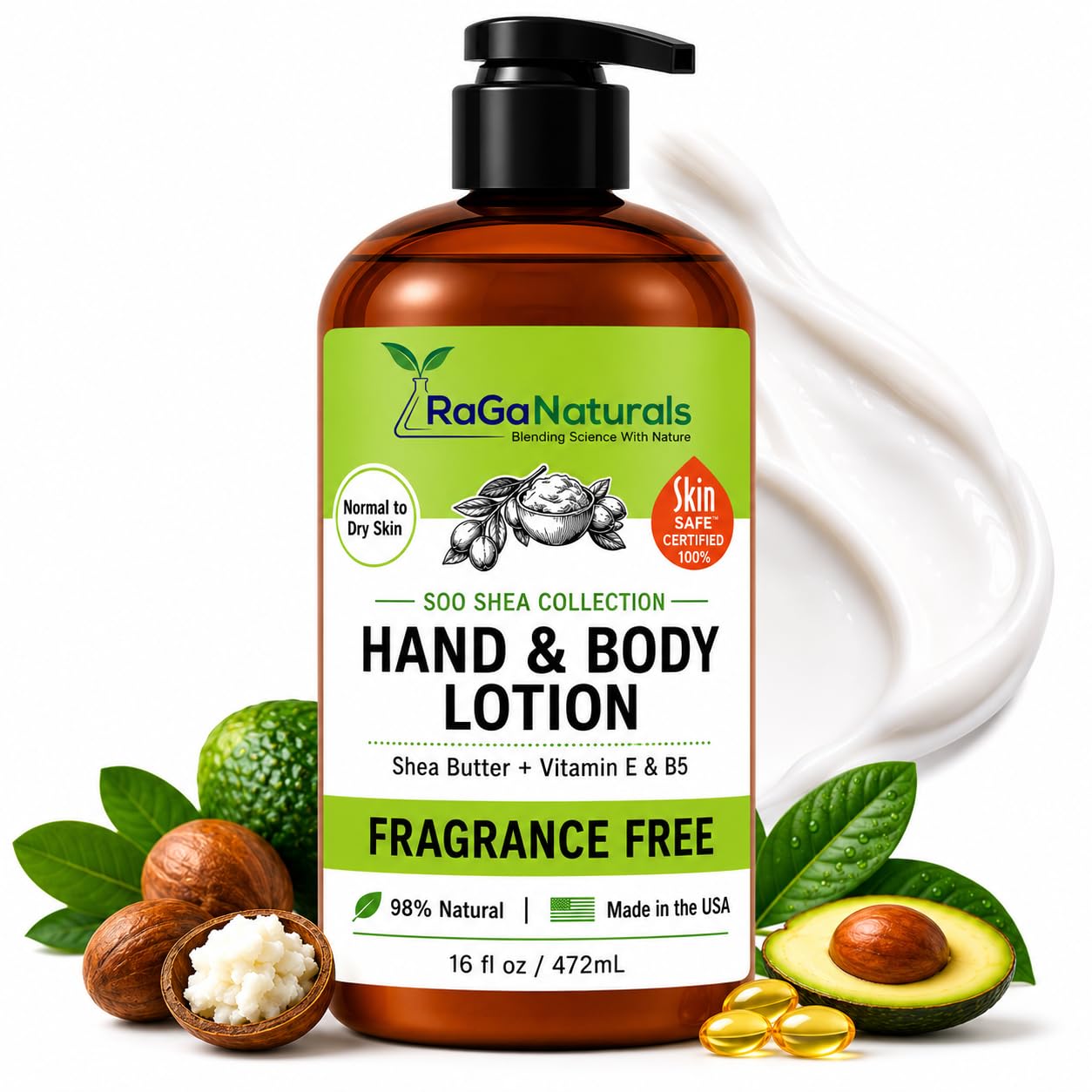RaGaNaturals Balsam do ciała bez perfum, masło shea, argan, awokado, witamina E i B5, pochodzenia roślinnego, całkowicie naturalny, aromatyczny.