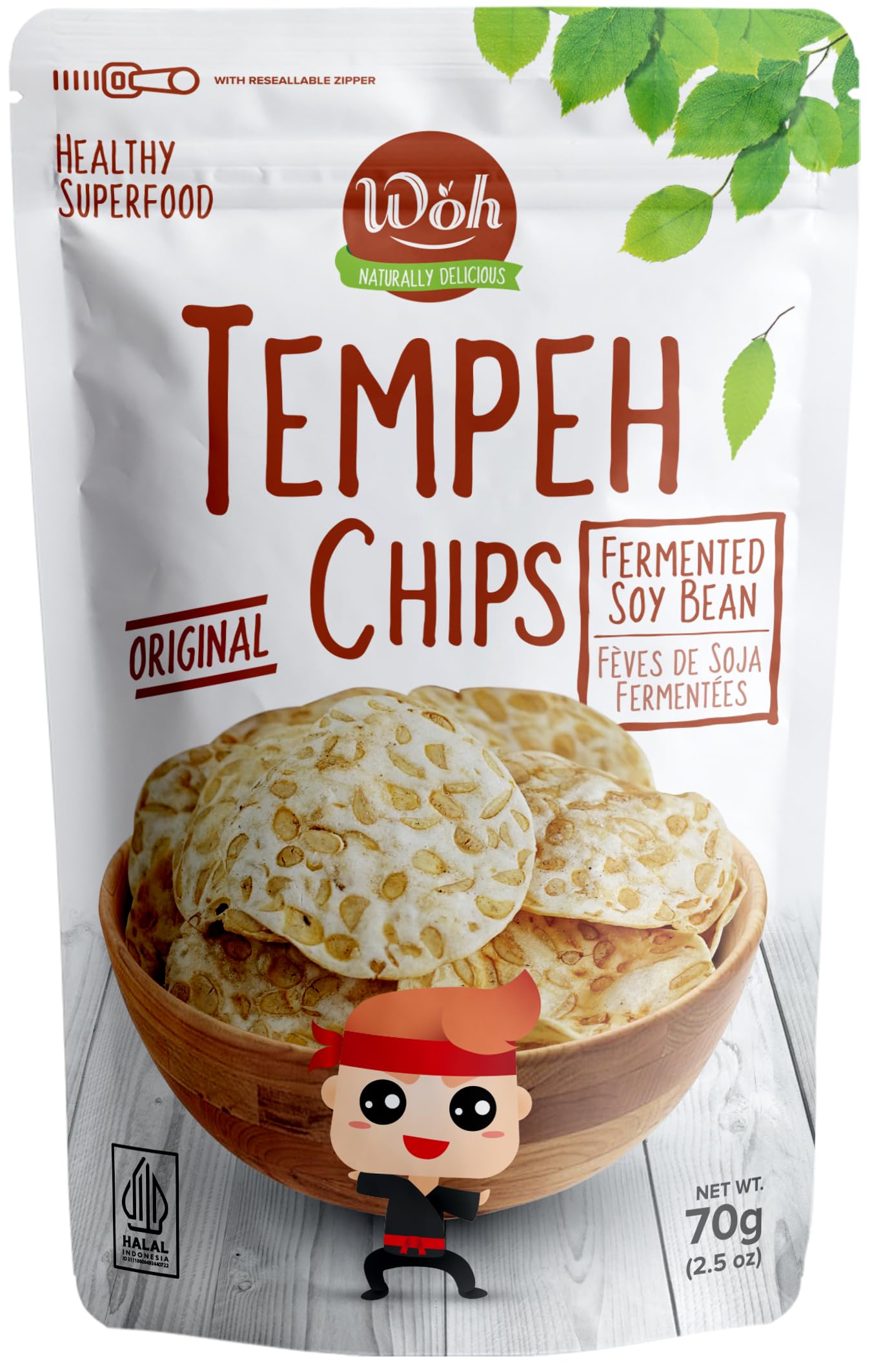 Woh Tempeh Chips Fermented Soy Bean Original (Pack of 2)
