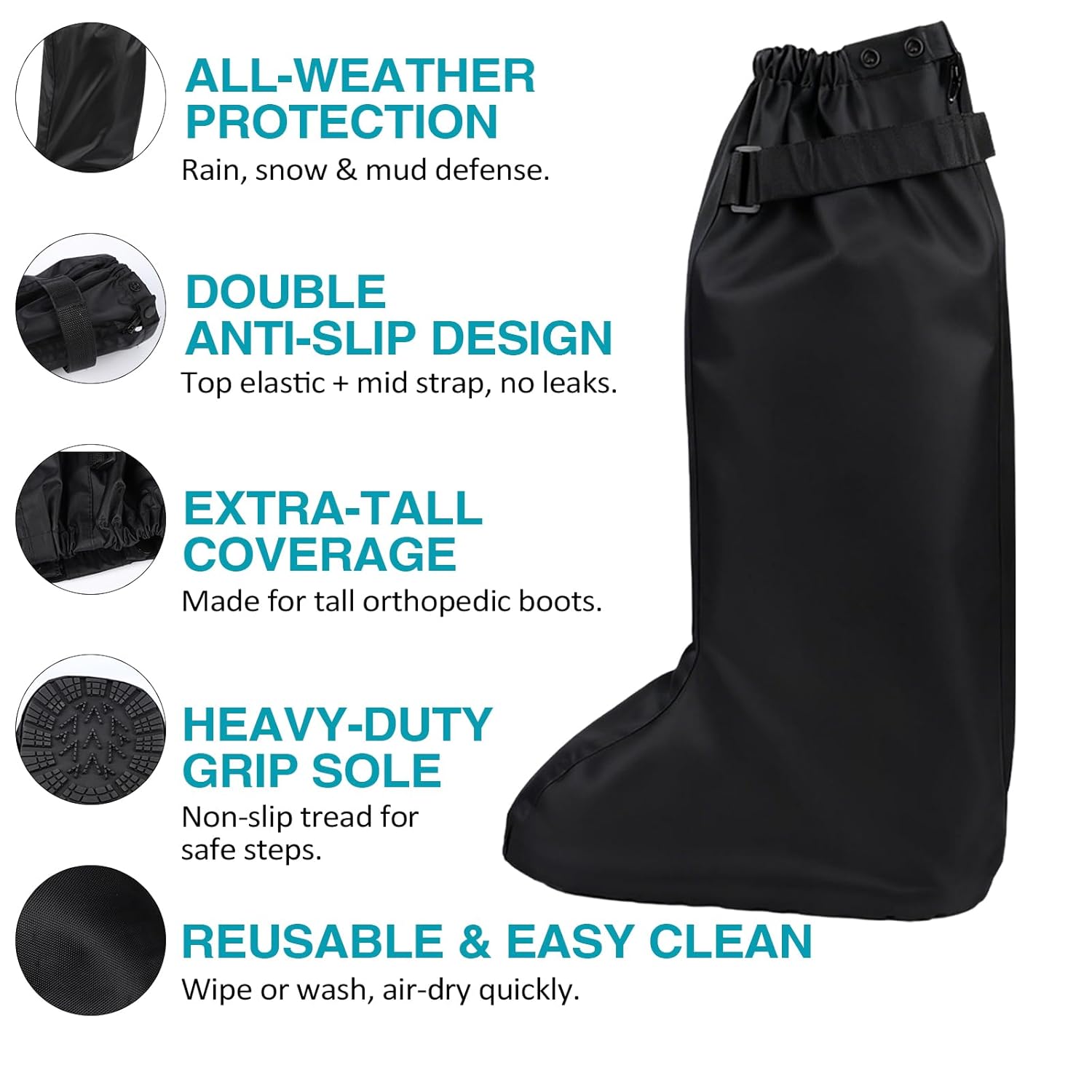 Waterproof Boot Cover for Medical and Orthopedic Boots, Heavy-Duty Non-Slip Sole, Reusable Shoe Protector for Rain, Snow, Beach, Garden, Indoor & Outdoor Use(Tall Medium)
