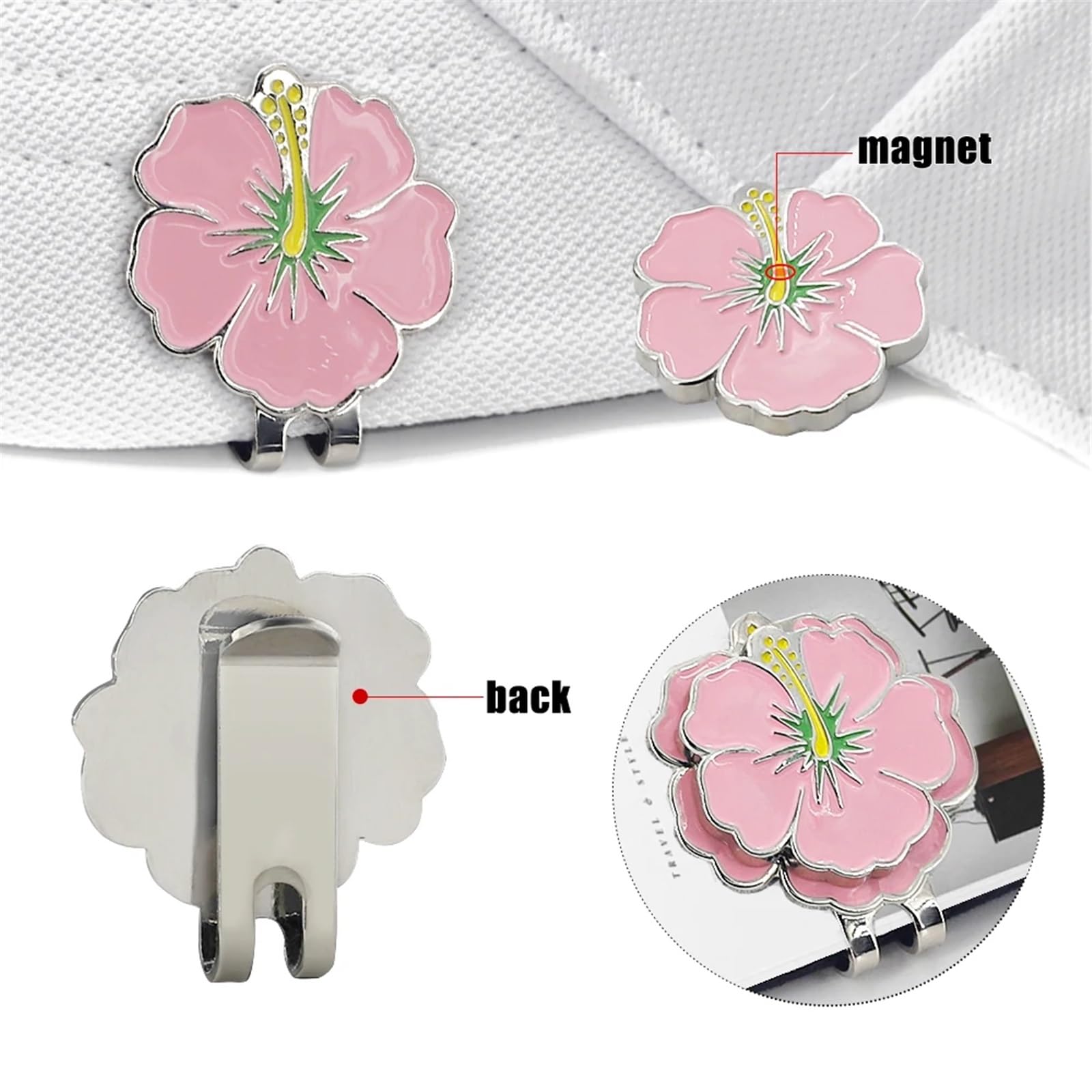 Golfballmarker Hutclip 5 stücke Golf Kappe Clips Mit Magnet Mark Blütenblatt Muster Ball Marker Position Abnehmbare Metall Drop Schiff Zubehör