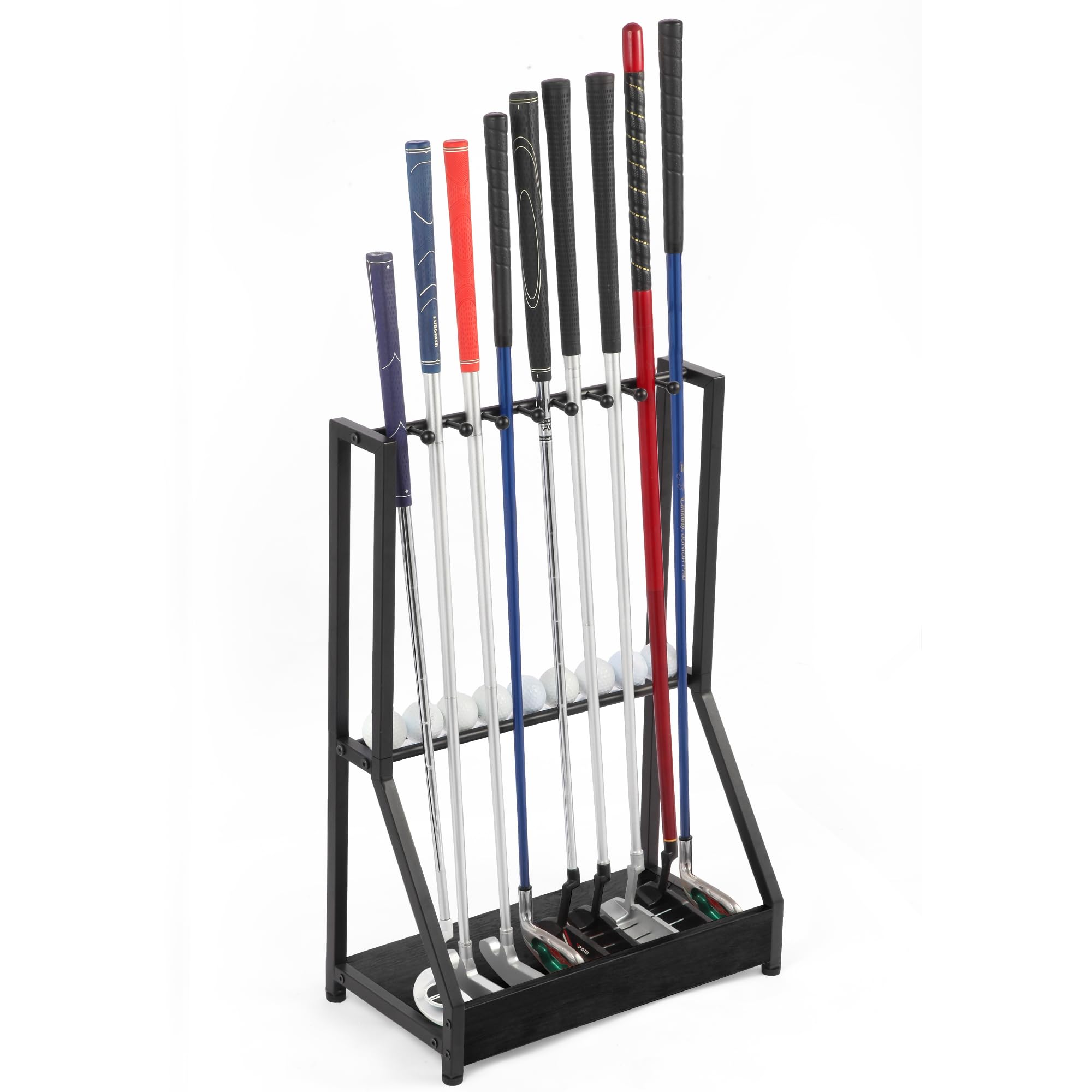Photo 1 of Xnwouco Golf Club Holder for 9 Clubs & 9 Balls, Solid Wood & Iron Golf Organizer, Golf Putter Holder Floor Stand, Golf Club Stand Suitable for Golf Simulators?Golf Course Accessories