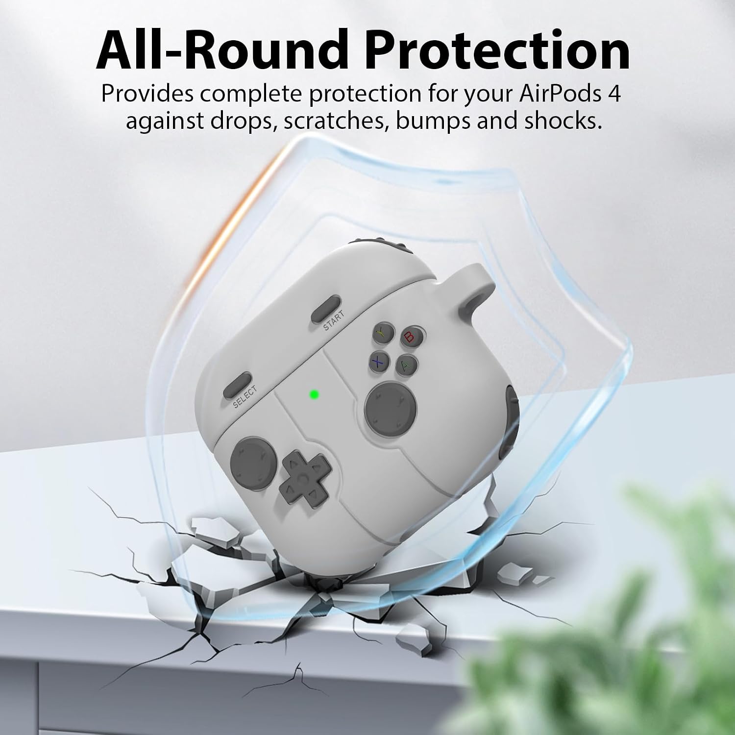 KOREDA Game Case for AirPods 4th Generation Case Cover, Cute Funny Cartoon Silicone Protective Case with Cleaning Pen and Keychain for Apple Airpods 4 (Gray) image 3