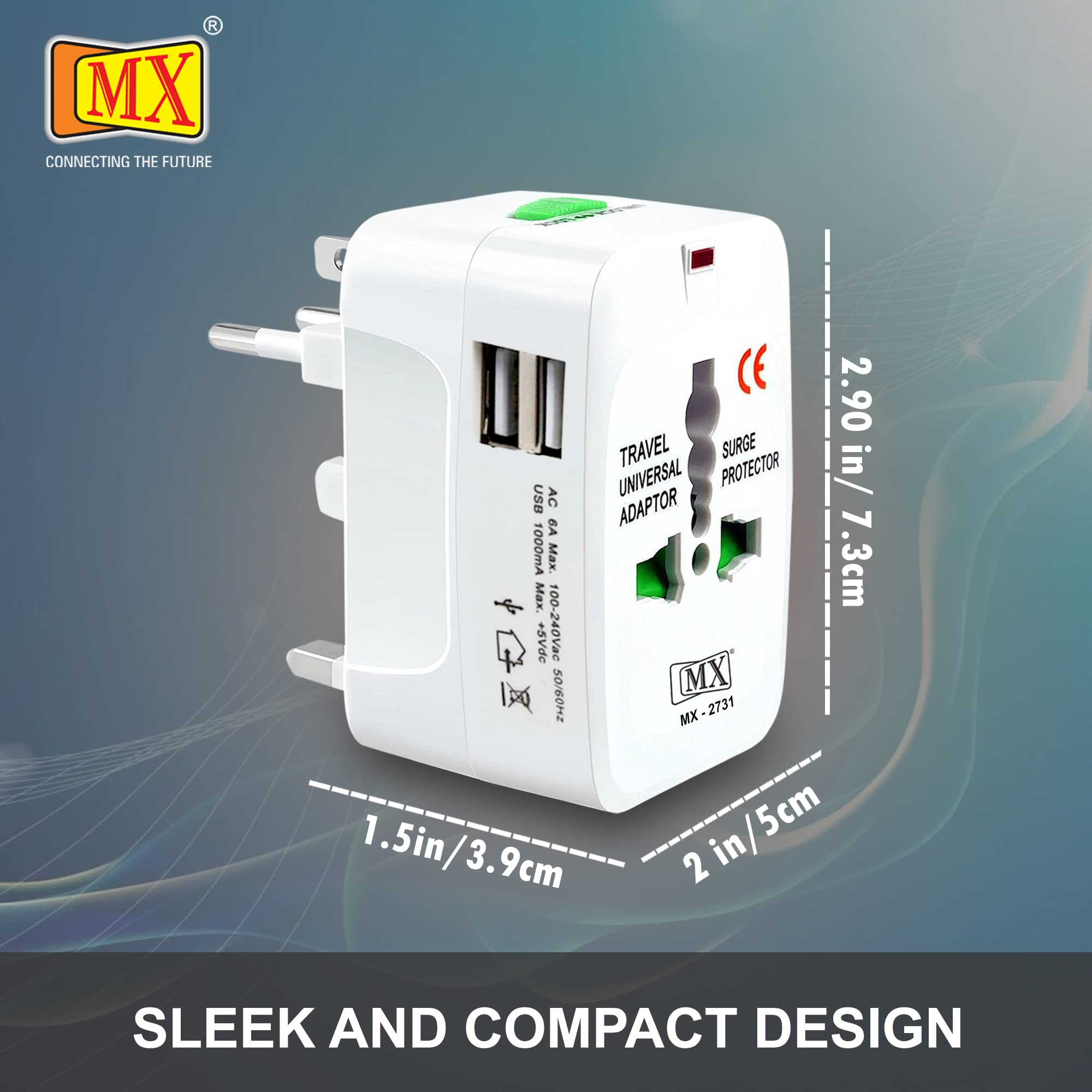 MX Universal Travel Adapter with USB Port All in one International Travel Adapter 150 Countries with LED Universal Socket Compatible in UK Europe USA China Japan & Thailand International Adapter — Amazon image 3