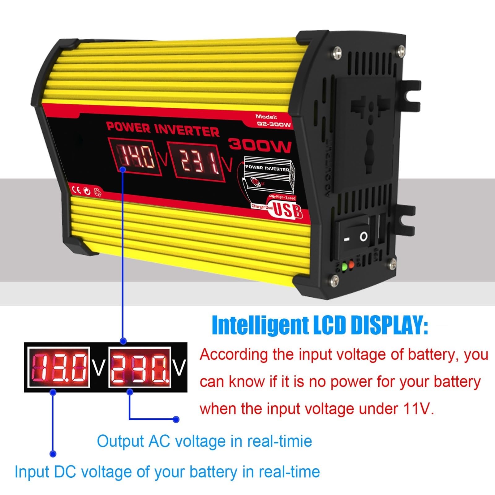 Kit Inverter Solare da 300 W, da 12 V CC A 110/220 V CA con Pannello Solare da 18 W E Regolatore di Carica MPPT da 30 A for Sistemi Domestici, Camper E Fuori Rete.(Yellow,12V-110V)