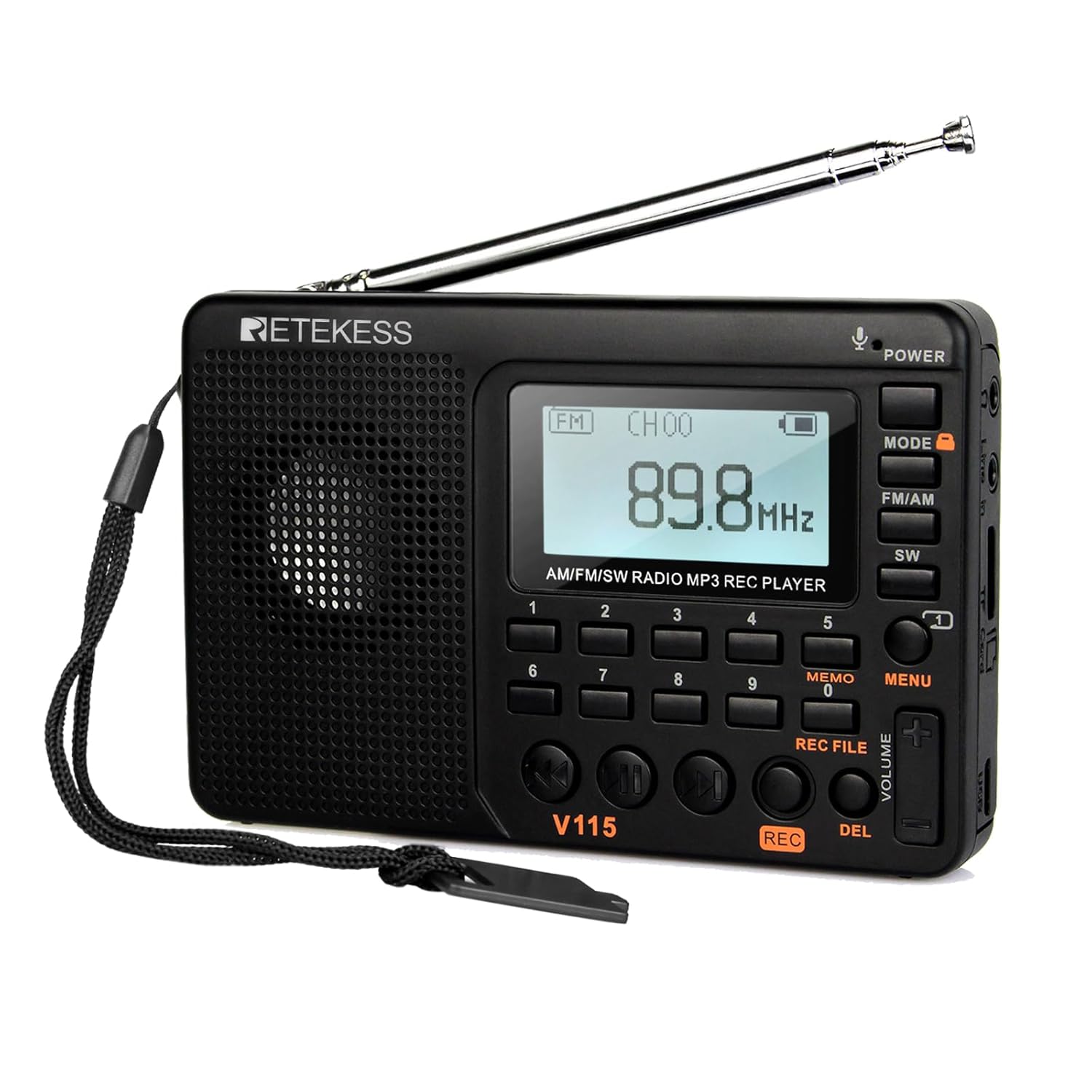 Retekess V115 Shortwave Radio Digital Radio AM FM Shortwave Receiver with 1000mAh Rechargeable Battery Presets TF AUX Playback