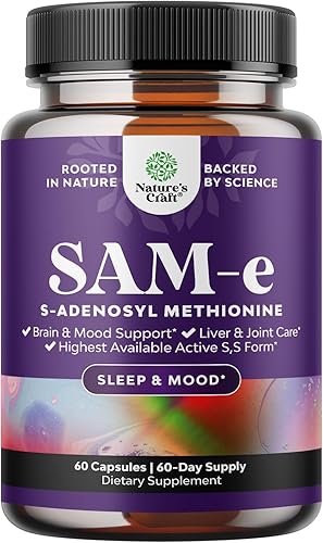 Sam-E - Suplemento de apoyo al estado de ánimo de 200 mg - S-adenosil metionina Sam-E Suplemento para relajación natural para estimular el estado de