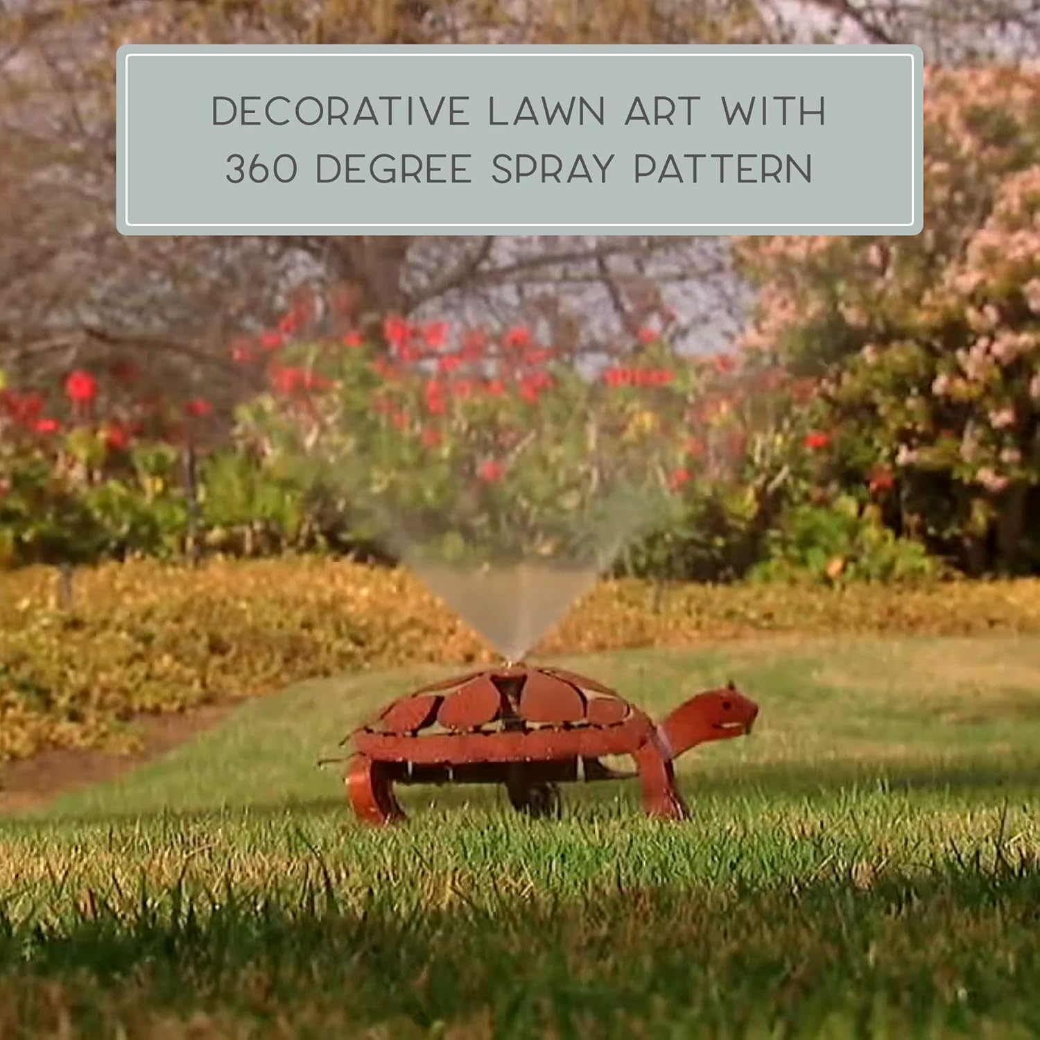 Bernini Rustic Turtle Garden Sprinkler, Decorative Sprinklers for Garden Lawn Art, Outdoor Turtle Decor, Metal Turtle Statue 360 Degree Area Coverage