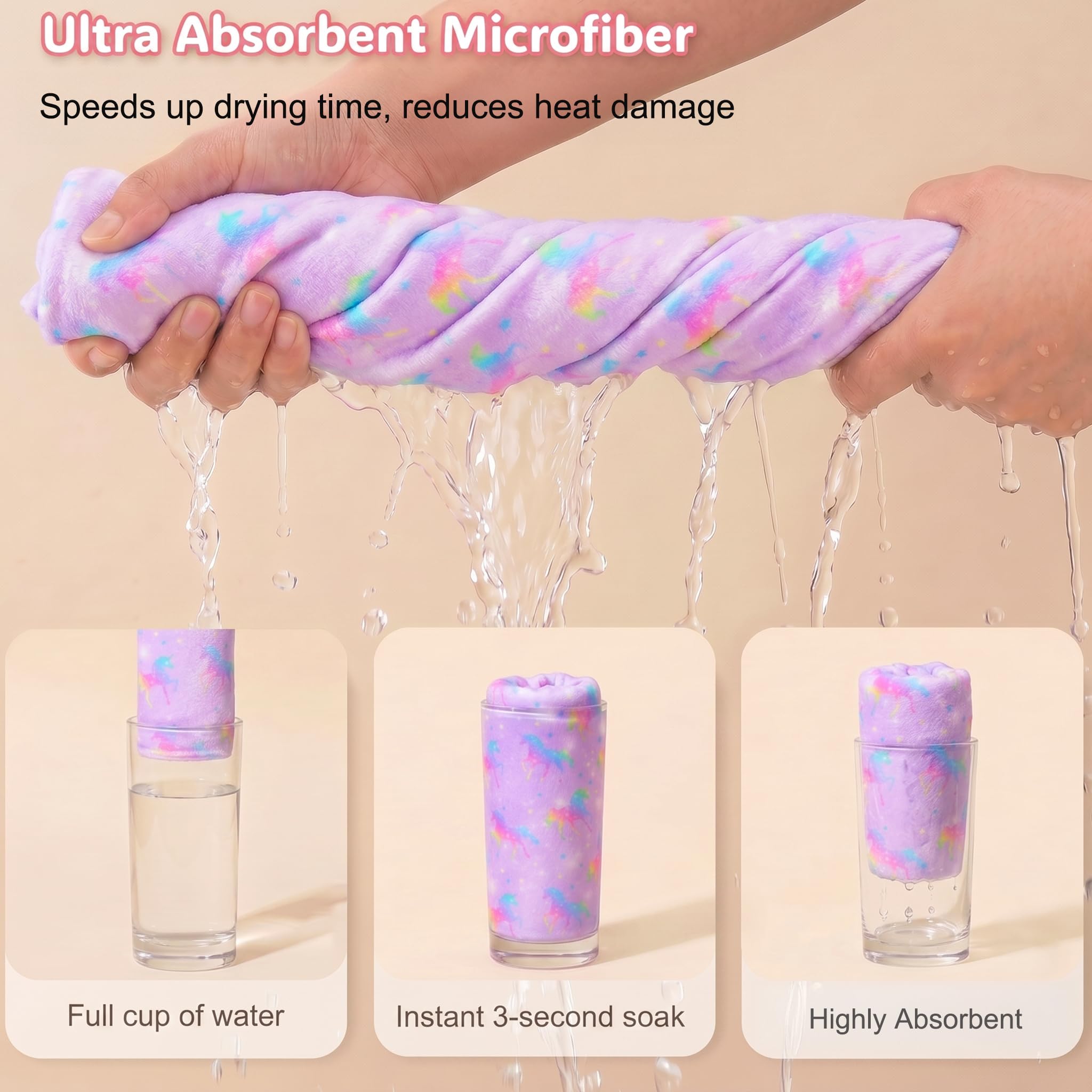 Basumee 2 Pezzi Asciugamani per Capelli a Turbante Asciugamano in Microfibra ad Asciugatura Rapida Super Assorbente con Design a Bottoni