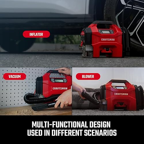 Miniatura 3 de CRAFTSMAN Infladoraspiradorsoplador 3 en 1, compresor de aire portátil con luz LED, aspiradora o soplador silencioso para automóvil, 160 PSI para