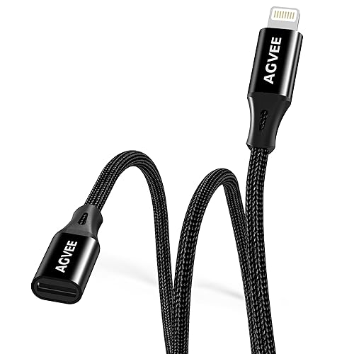 Miniatura 8 de AGVEE Paquete de 2 cables de extensión de 3.3 pies trenzados hembra a macho, cable extensor Lightning compatible con cargador de almohadilla de