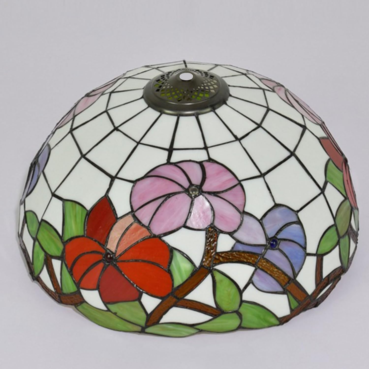 16 Inch Stained Glass Lamp Shade Replacement Only Tiffany Style Red Pink Blue Flower Green Leaf Lampshade with Cap for Table Lamp Floor Lights Pendant Light Ceiling Fixture