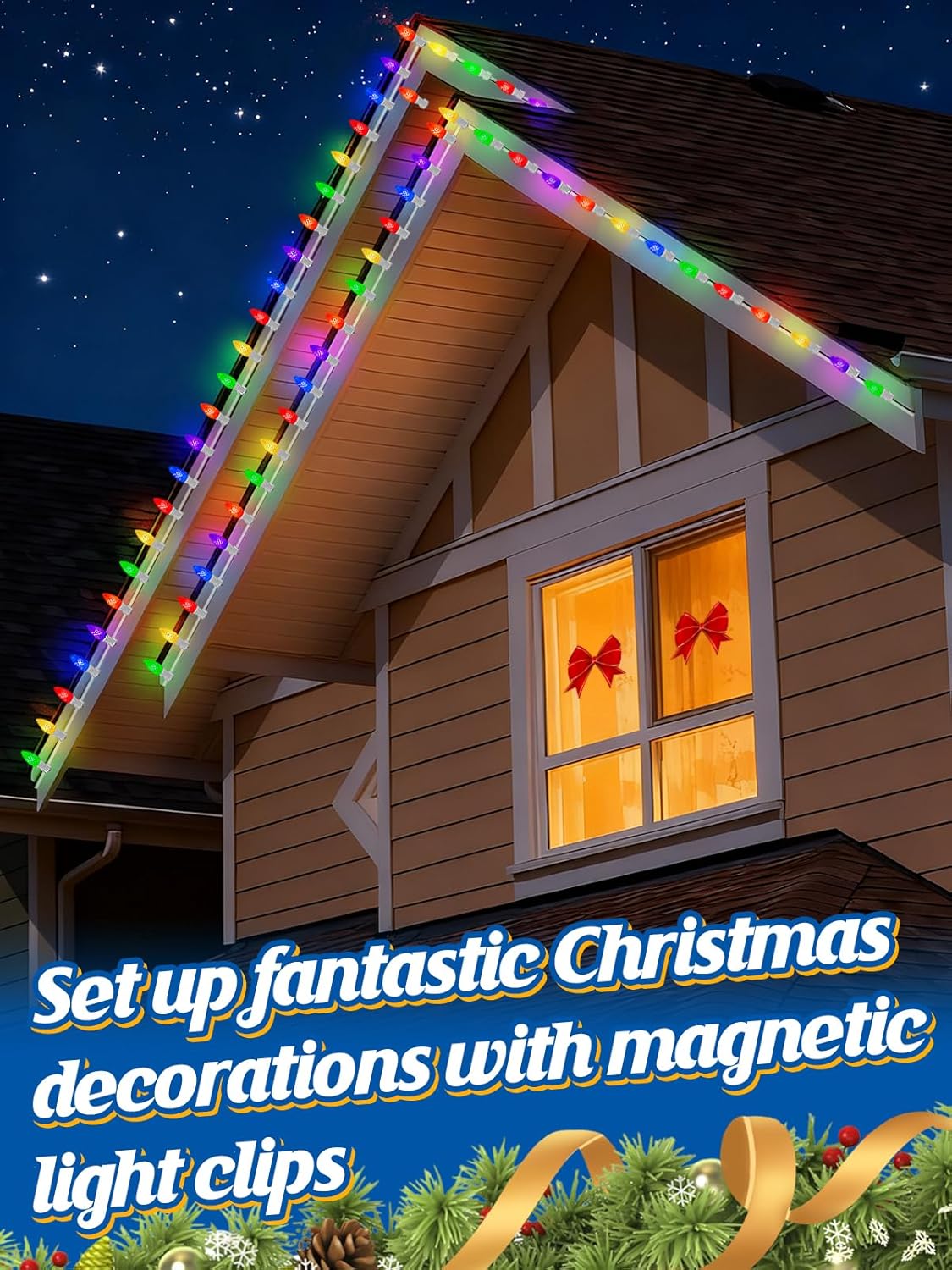 Aulock 100 pcs Strong Magnetic C9 Christmas Light Clips - Holiday String Light Hangers Gutter Hooks for Outdoor Xmas Metal Steel Roofs Ridge, White