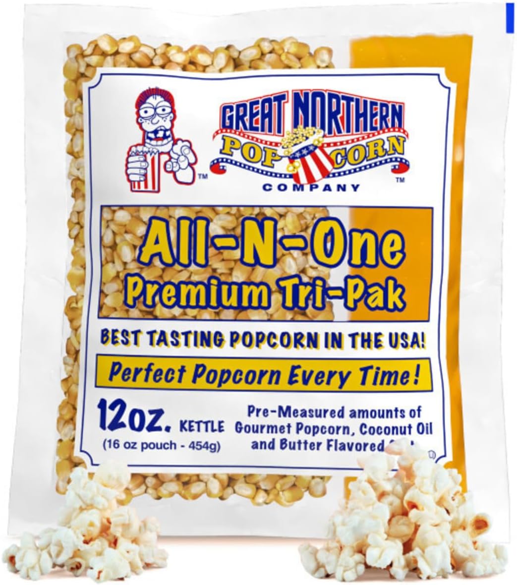 Great Northern Popcorn 12オンス ポップコーンマシン ポップコーンパケット - オールインワン映画館スタイルのポップコーンカーネル、塩、オイルパック(24ケース)