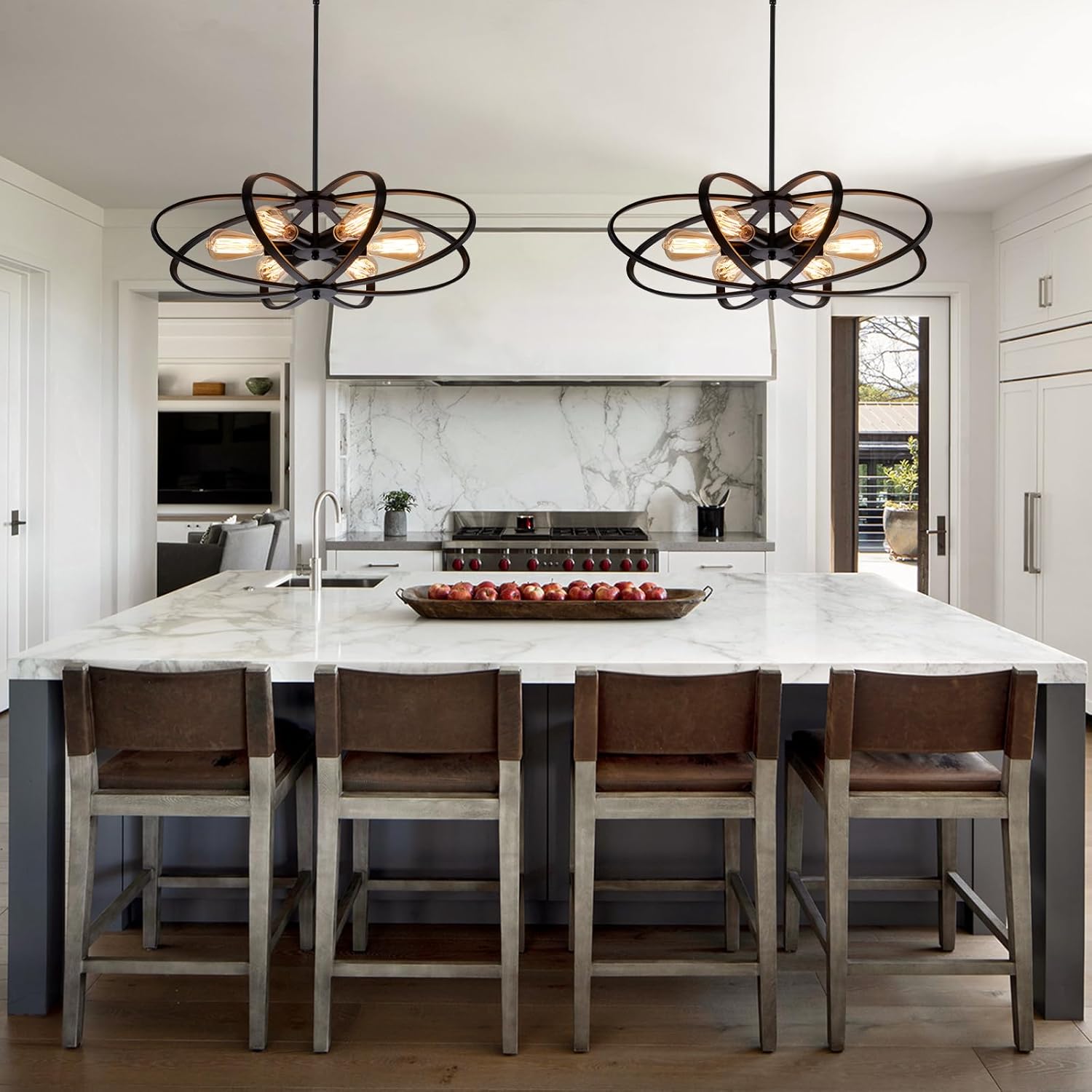 Farmhouse Chandeliers for Dining Room,6-Lights Hanging Pendant Light, 25''Modern Farmhouse Chandelier Style Flower Shape,Entryway Light Fixture for Foyer,Hallway,Living Room