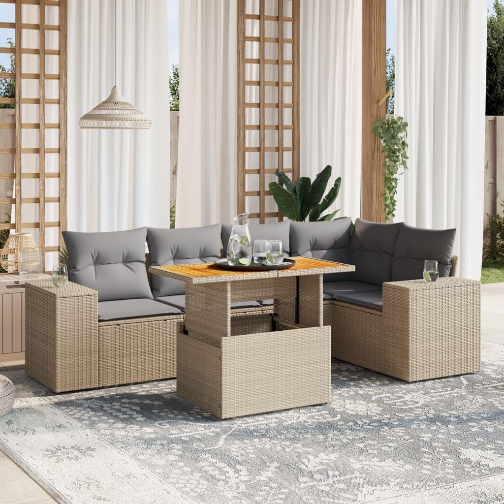 Makastle Salon de Jardin Modulable 6 pcs Beige Résine Tressée