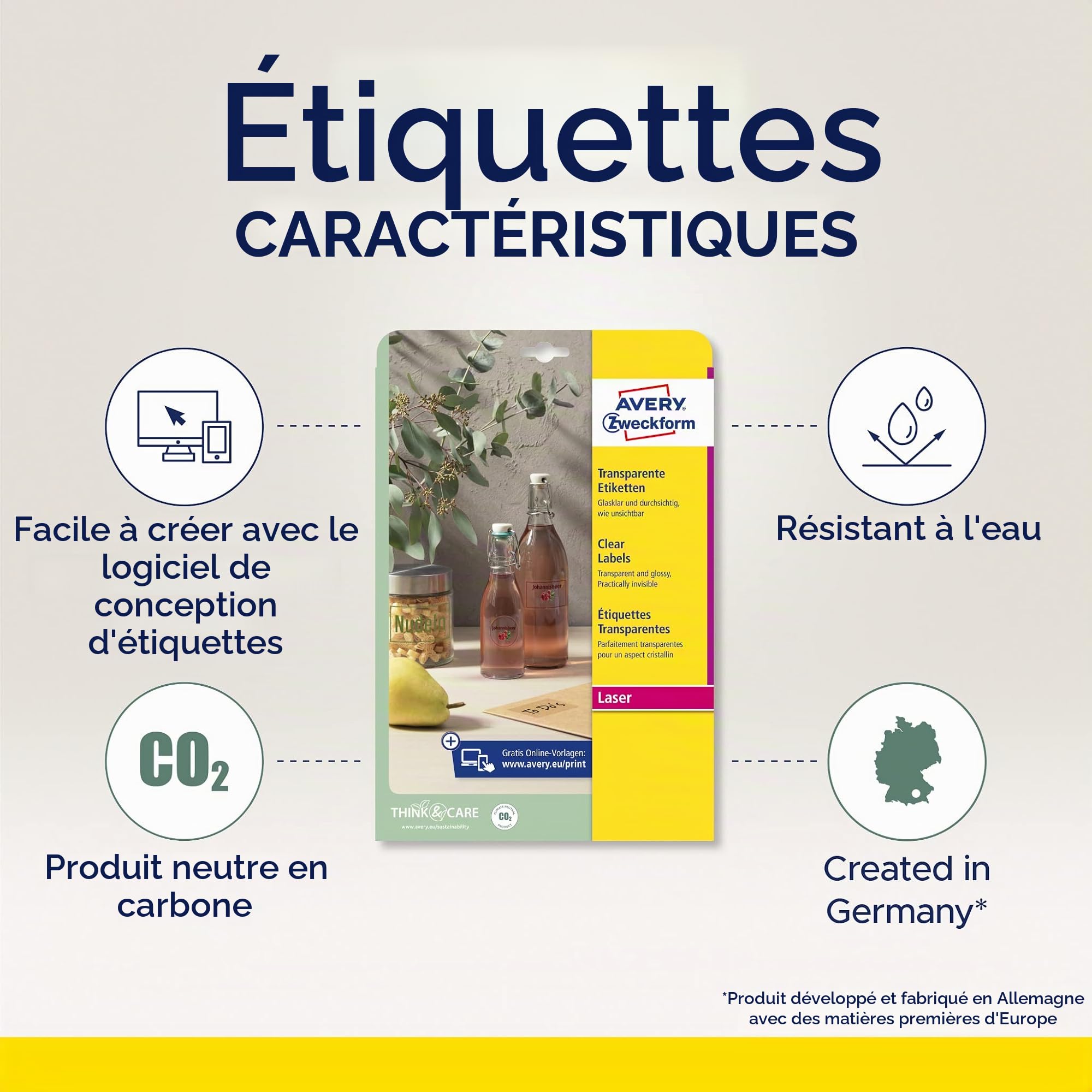 AVERY Zweckform L7788-25 Lot de 25 feuilles d'étiquettes rondes transparentes (150 pastilles adhésives, Ø 80 mm sur A4, autocollants ronds, à imprimer, autocollantes, résistantes aux intempéries,