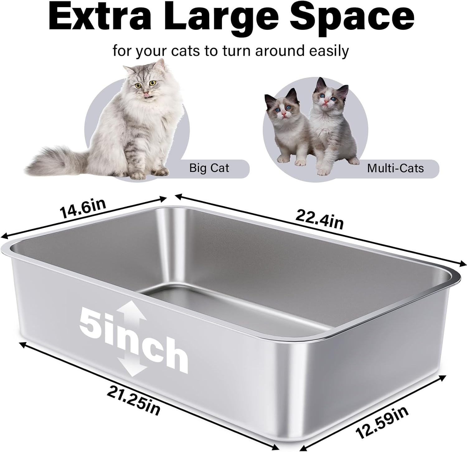 Stainless Steel Litter Box,XL Metal Litter Box for Cat, Large Metal Litterbox for Kitty, Easy Clean, Non Stick No Smell - Image 2