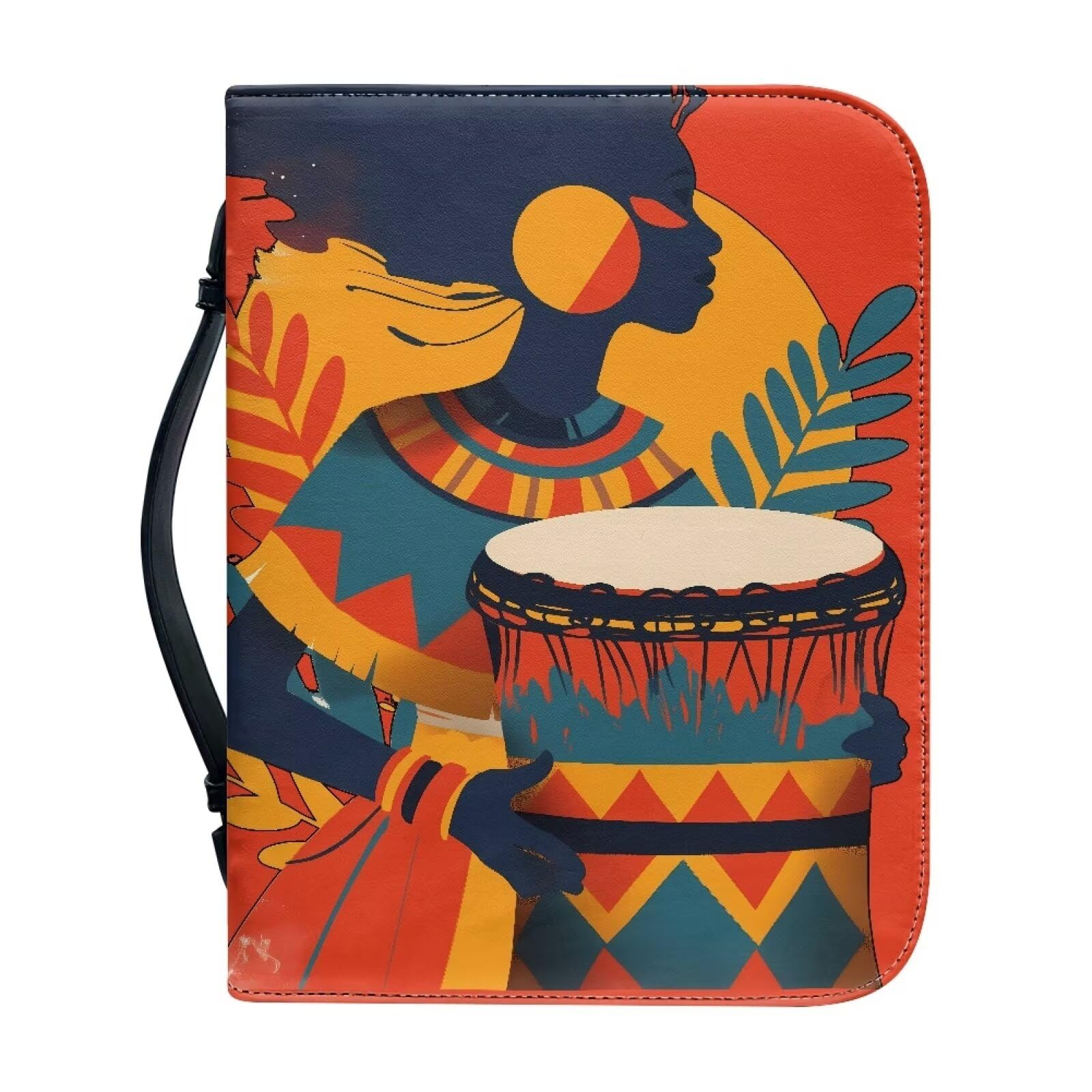 Kuiaobaty Tribal African Native Bible Case Organizer, Indian African Drum Geometric Carrying Book Case Church Bag Bible Protective with Inside Pocket — image 1