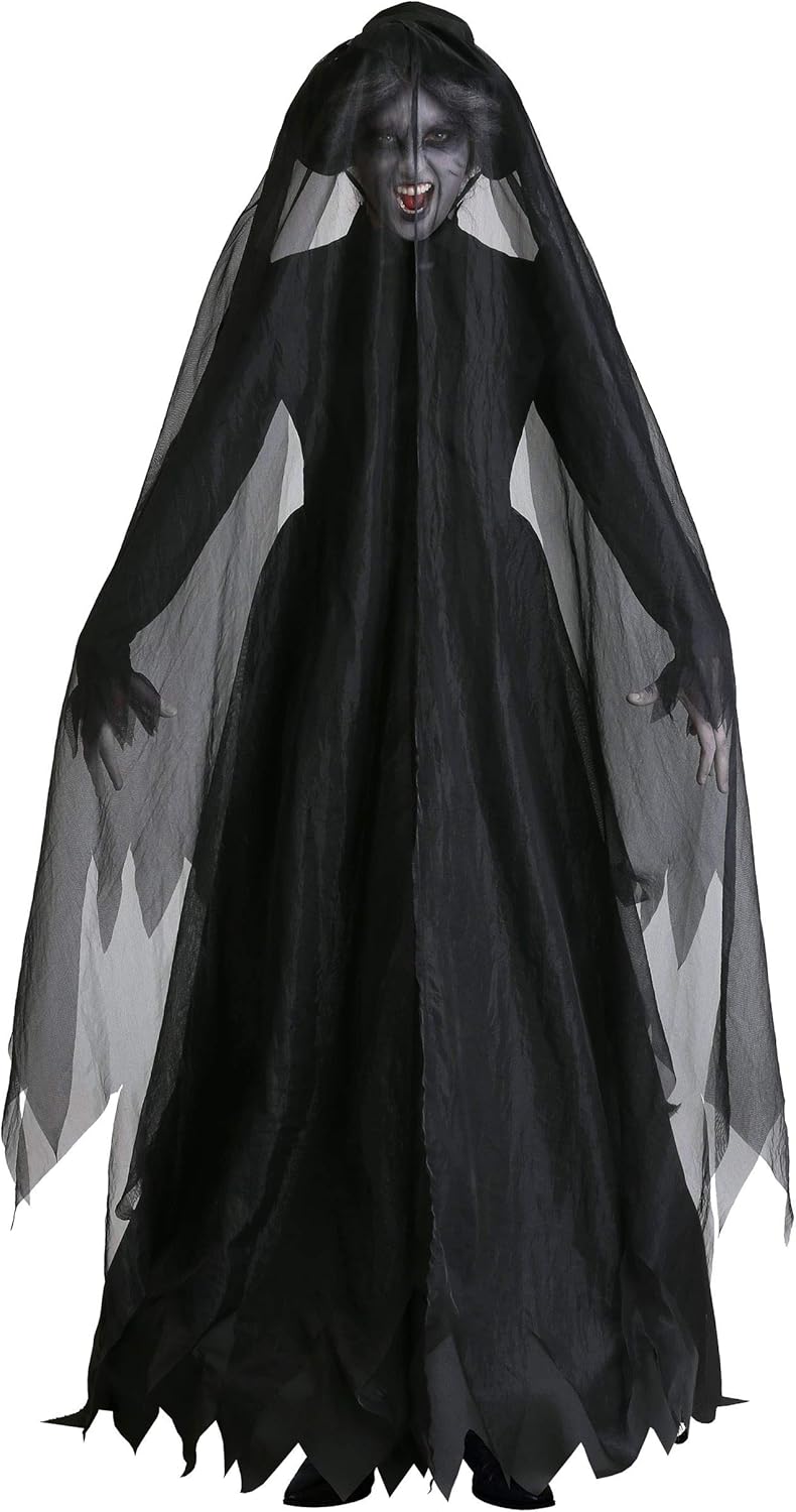 Lady in Black Ghost Costume for Women - Dress with Bonnet and Veil - Image 3