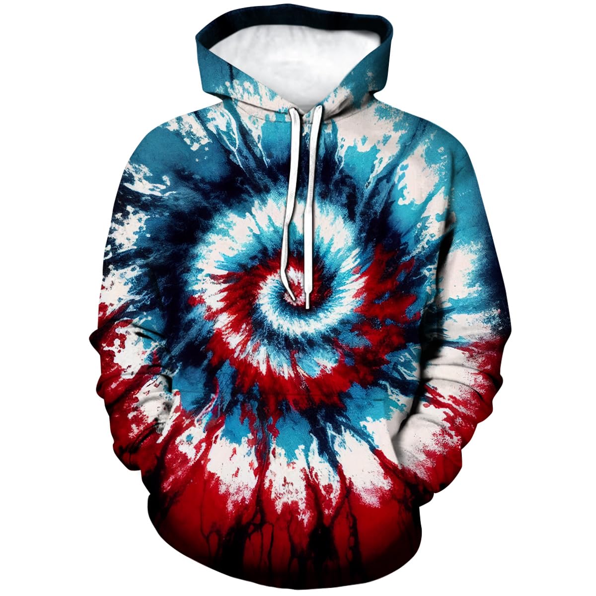 LAOLIUSN Funny Tie Dye Hoodie Colorful Spiral Theme Sweatshirt, Red, X-Large
