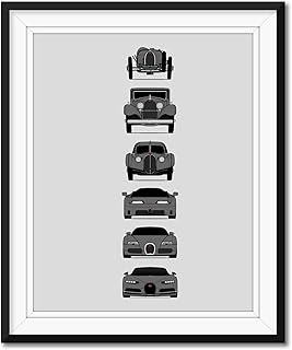 Bugatti Generations Inspired Poster Print Wall Art Handmade Decor of the History and Evolution of the Best of Bugatti (Type 35, Type 41, Type 57SC, EB110, Veyron, Chiron) (Unframed)