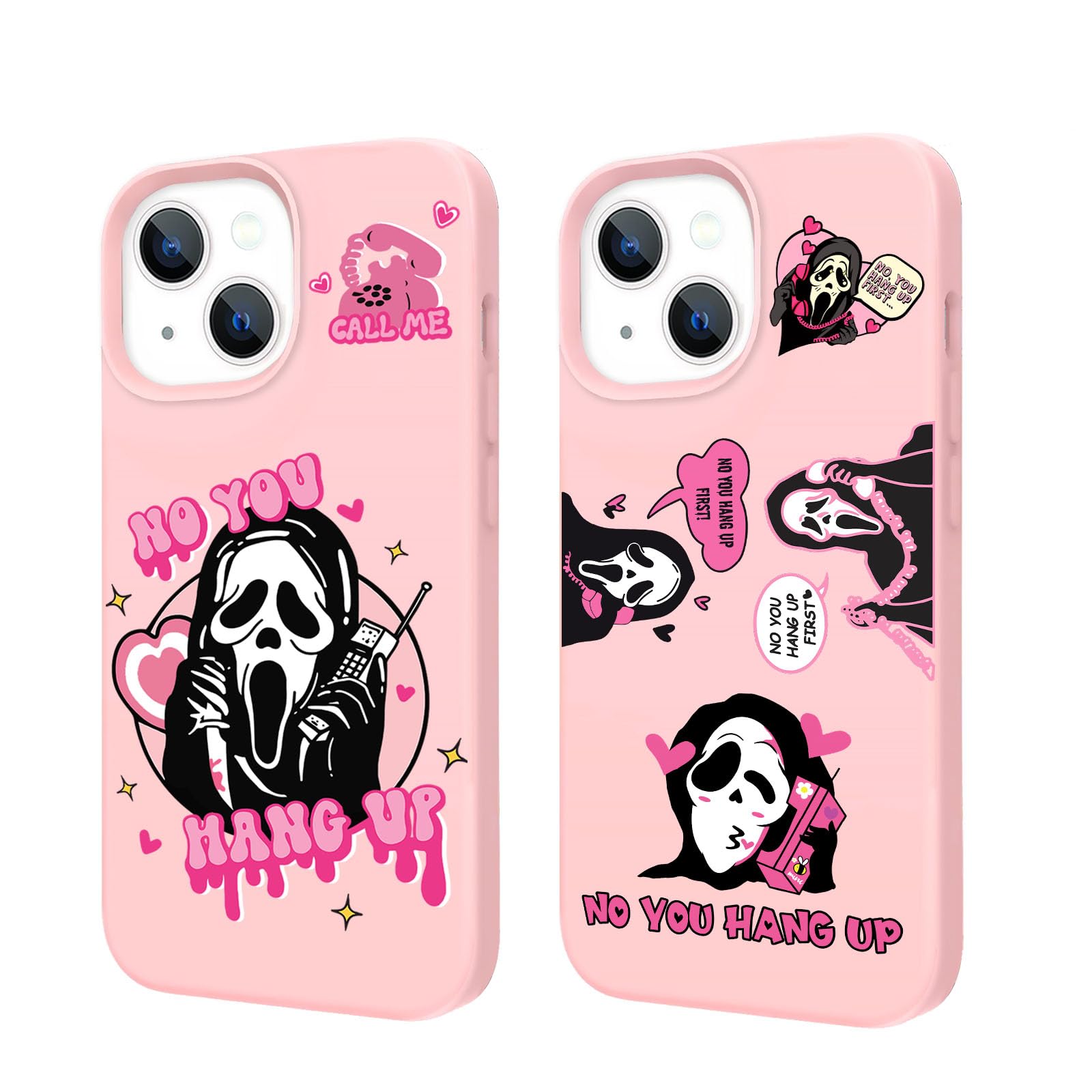 Aimery 2 Pack Pink Kawaii Phone Case for iPhone 15,Cute Halloween Phone Case,Scream Horror Movie Printed,Cartoon Fashionable Girl Case for iPhone 15 6.1 inch Pink