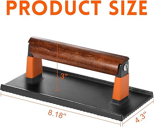 Miniatura 3 de GGC Prensa de tocino para plancha, prensa de hamburguesa de hierro fundido para hamburguesas, bistec, tocino, sándwiches, prensa rectangular de