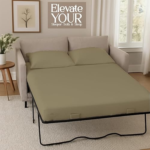 Miniatura 222 de Juego de 4 piezas para sofá cama, 100% algodón de 400 hilos, sábana bajera con bolsillos profundos, suave, sin arrugas y transpirable, calidad