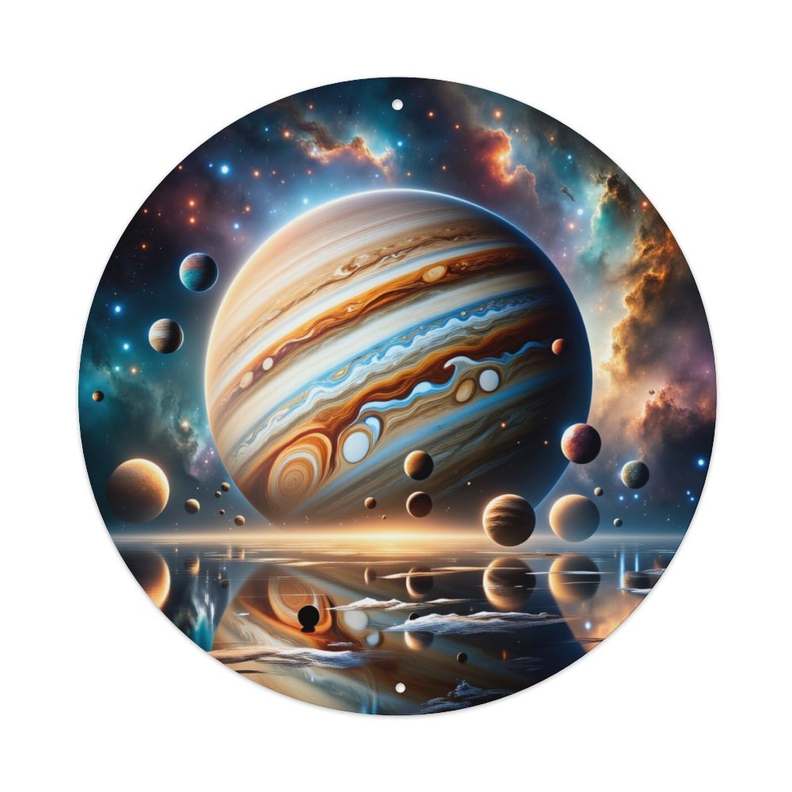Cosmic Planet Reflection Space Art Round Metal Tin Sign Vintage Wall Decor, Bar Garage Cafe Kitchen Home Wall Art Poster 8x8inches