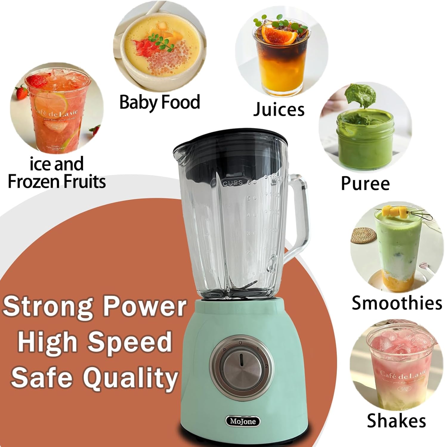 Powerful Kitchen blender, Ice Crusher Mixer, 1.5LG 50oz Glass Jar, 6 pieces 304 stainless steel blades,21000RPM high speed,ABS Body safely blending with longer lifespan (red)