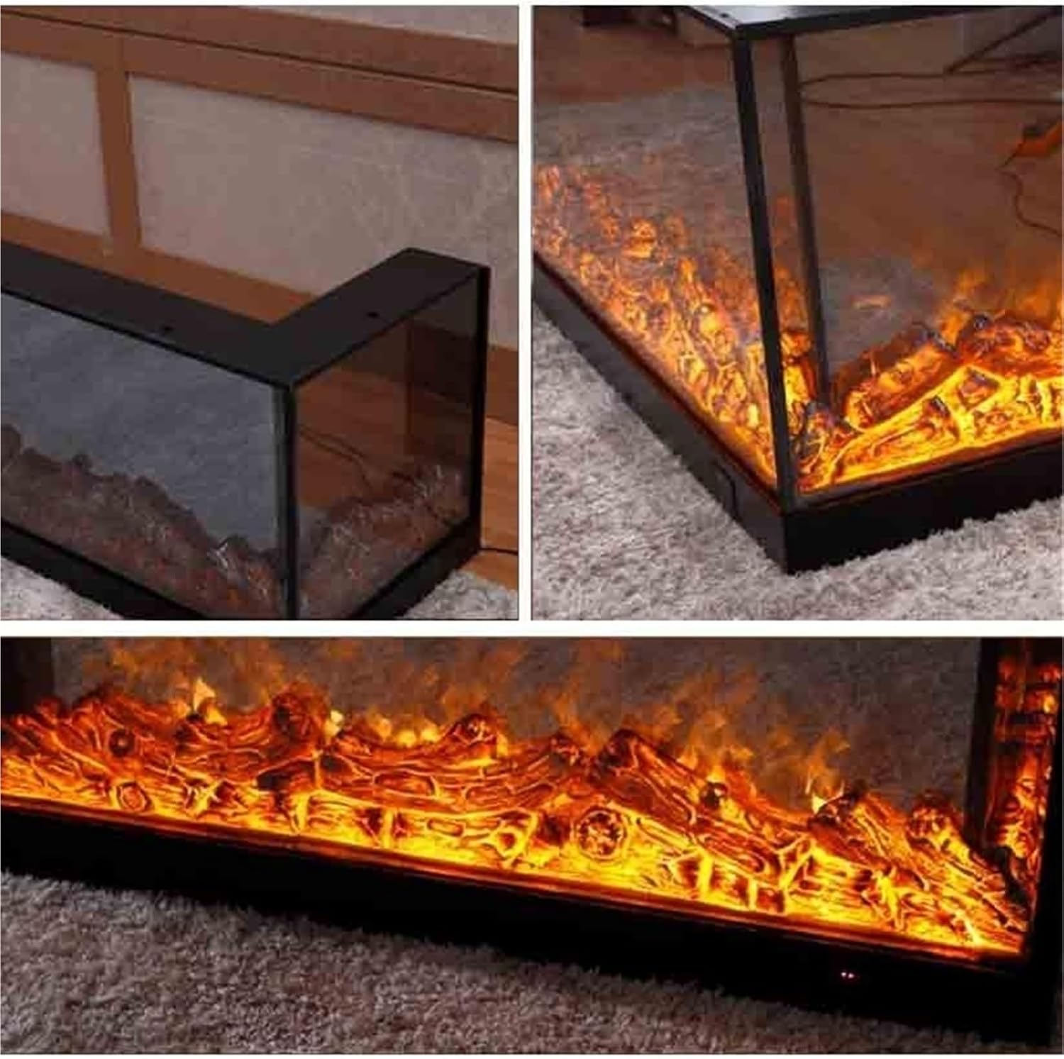 Decorative Fireplace Right Side L-Shaped Fireplace Insert LED Decorative with Remote Control(Small)