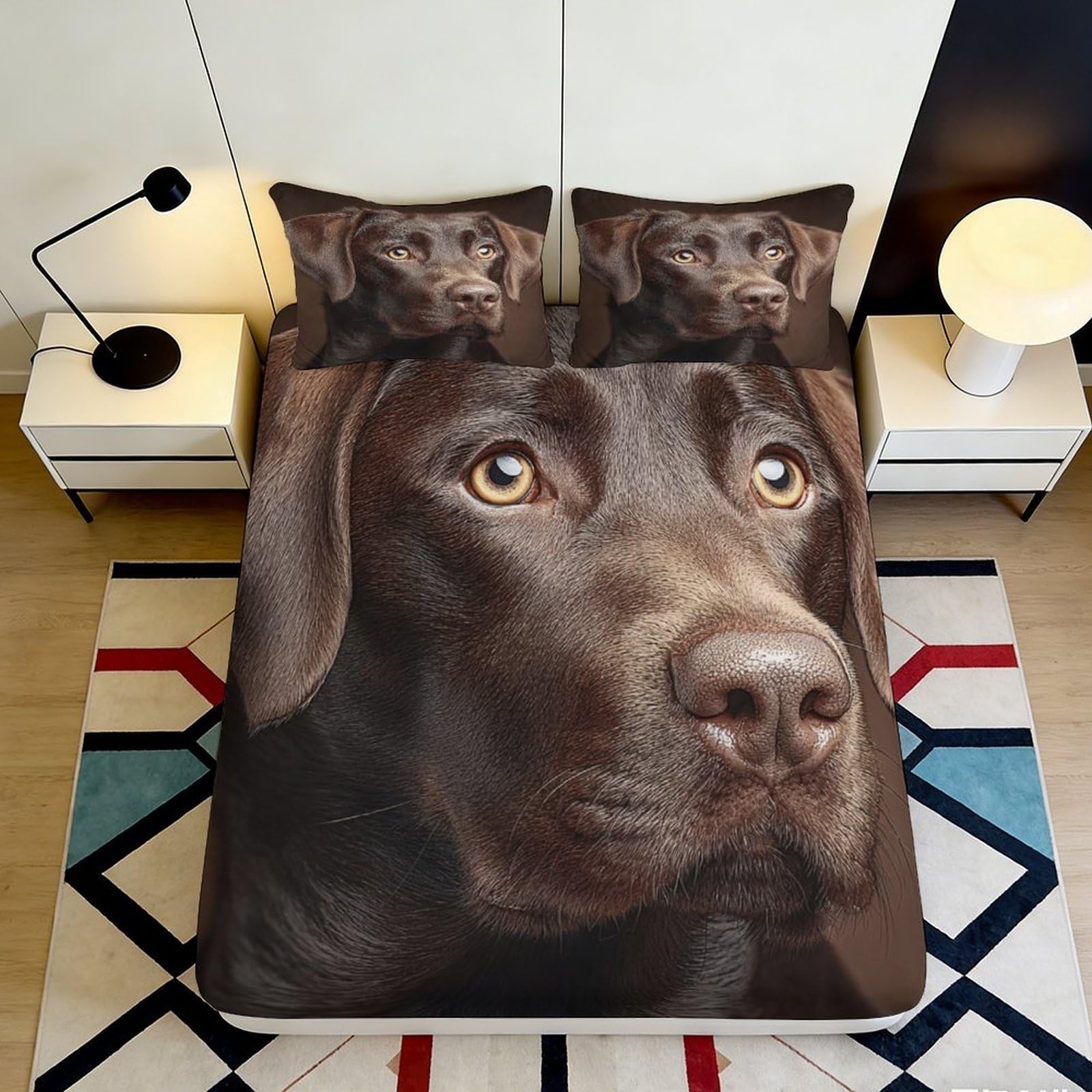 3D Printed Chocolate Labrador Fitted Sheet Microfiber Soft Breathable Dog Face Bed Cover for Bedroom Dorm Mattress Decor 90x200x25cm