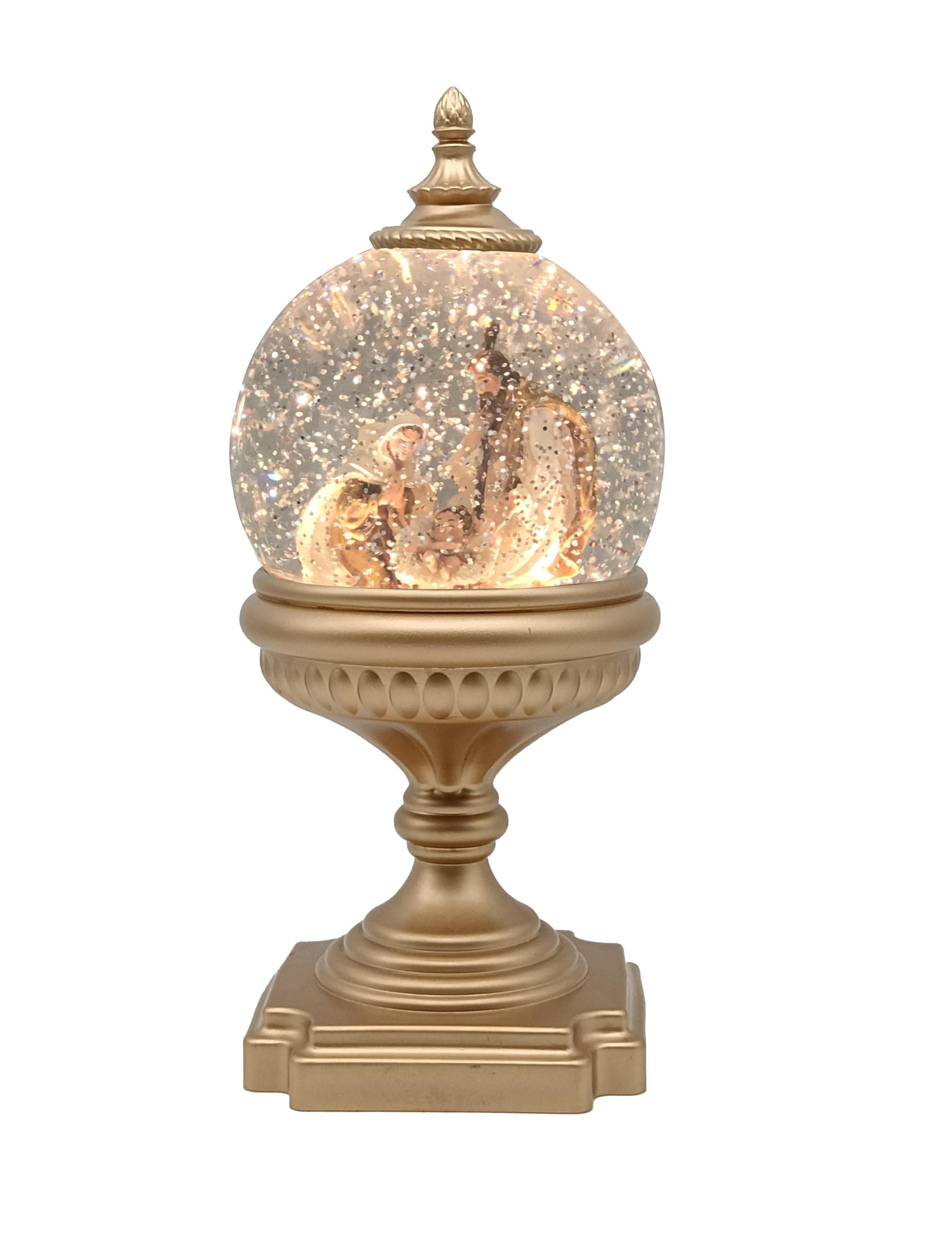 Victory Creative Christmas Nativity Illumination Holy Family Water Globe on Pedestal Glitter Spinner 10.5
