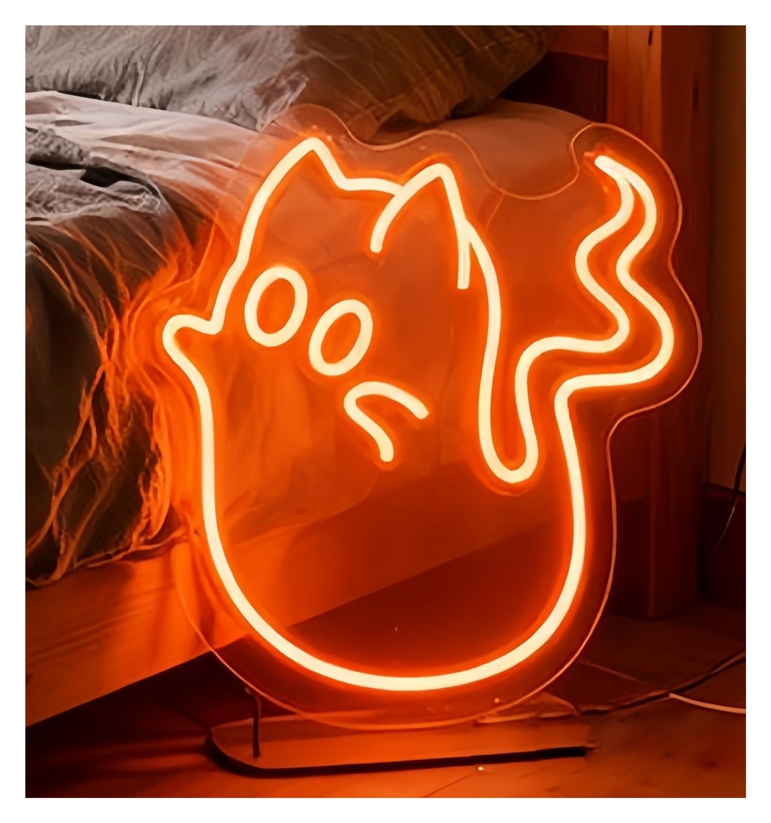 Rongch Orange Hanging Art Signs Cat Ghost Neon Sign Animal Spooky Led Light Storefront Window Display Business Entrance 50Cm(Orange)