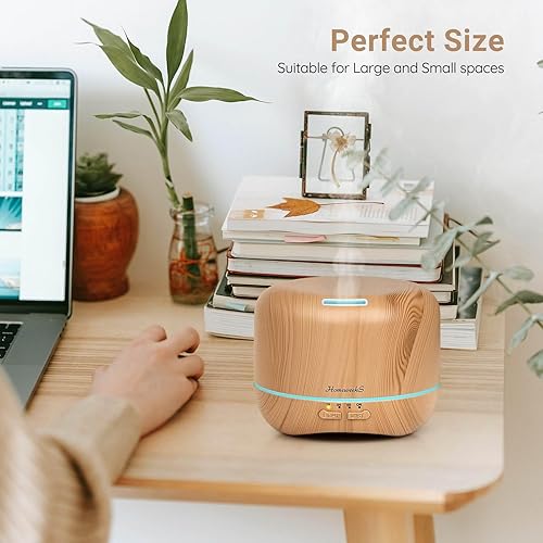 Miniatura 6 de Homeweeks Difusor de aceite esencial de 10.1 fl oz, difusor silencioso de aromaterapia para aceites esenciales, grano de madera, ultrasónico,