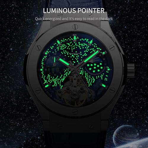 Miniatura 5 de Relojes automáticos para hombres, relojes de esqueleto para hombre, reloj analógico Tourbillon, esfera de cielo estrellado, esfera pequeña de 12