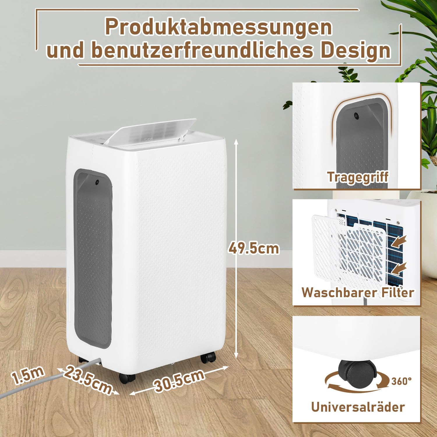 Elektryczny osuszacz powietrza, 26 l/24 h, wielkość pomieszczenia ok. 80 m³ (40 m²), cichy osuszacz powietrza, timer 24 h, zbiornik na wodę 4,3 l, osuszacz pomieszczeń do piwnicy, mieszkania