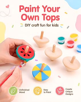 NUOBESTY Wood Spinning Tops for Kids, 12 Pack