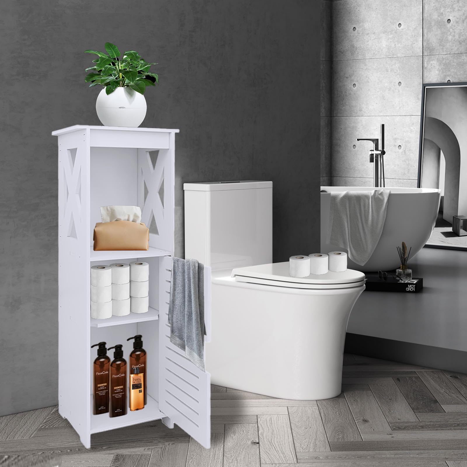LANTUS - Mueble de almacenamiento para inodoro, armario, estante ajustable, patas resistentes al agua, pequeños espacios, pequeño armario de baño para cuarto de baño, sala de estar, 26 x 20 x 75 cm