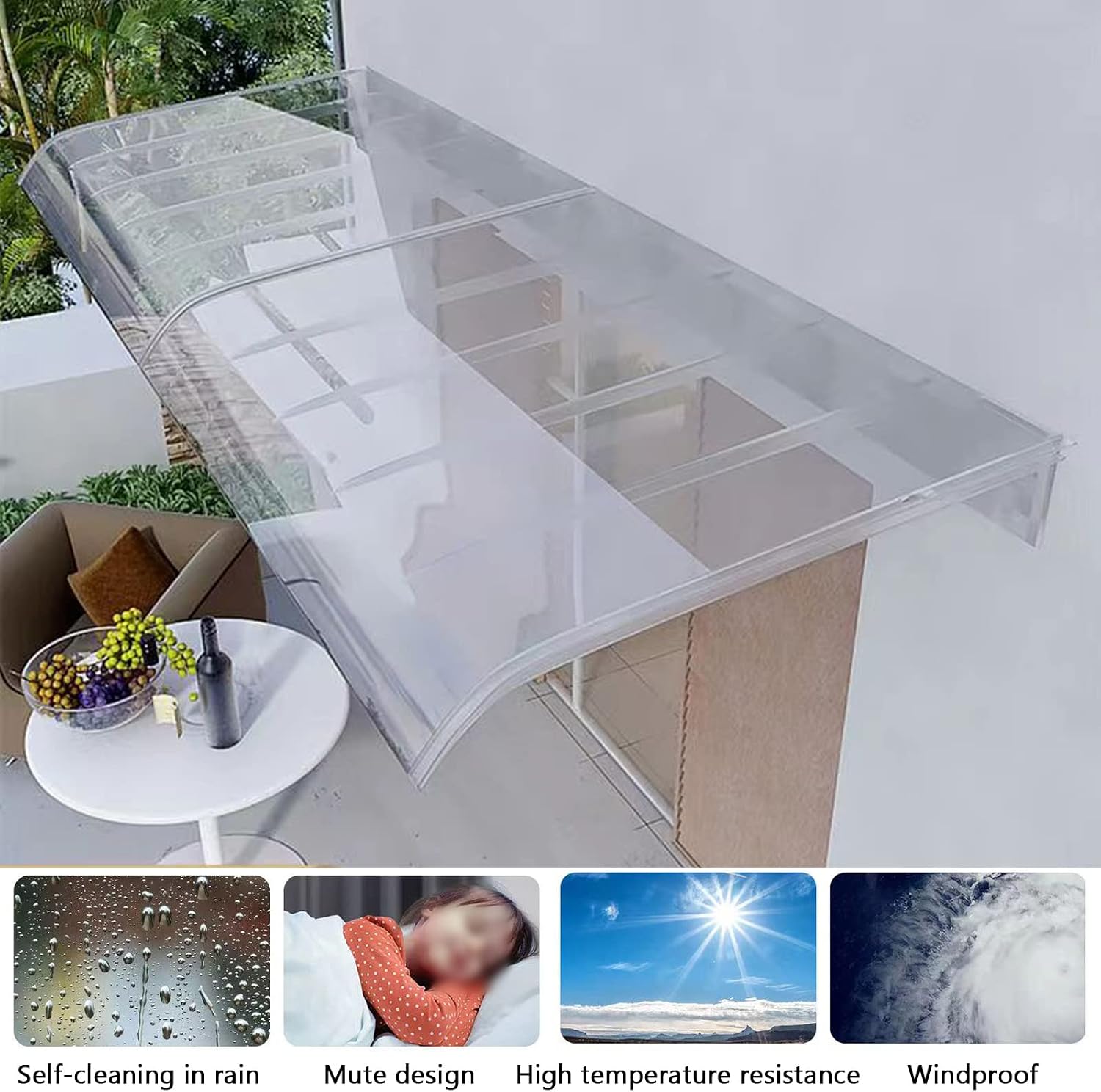 Door Canopy Awning,Window Rain Shelter Cover,Outdoor Awning Waterproof Rain Awning,Window Garden Canopy Patio Porch Awning with Polycarbonate Board,Easy to Assemble (40x140cm/16 x55)