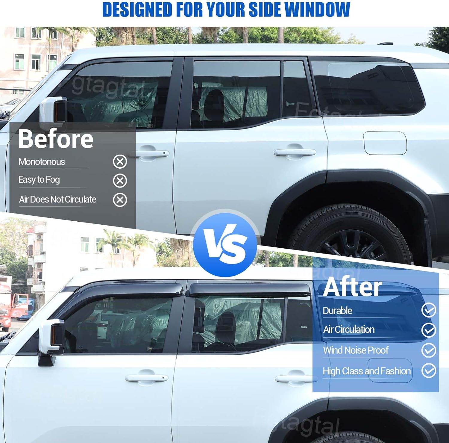 side window deflectors rain guards compatible with toyota land cruiser 250 prado j250 lc250/lex-@us gx550 2024 2025, abs outside mount rain guards, rain guards for car windows, style b