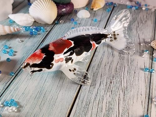 Miniatura 2 de WitnyStore Pequeña figura de pez de carpa Koi de 5 pulgadas, color negro, blanco y rojo, pintado a mano, animales acuáticos, coloridos peces