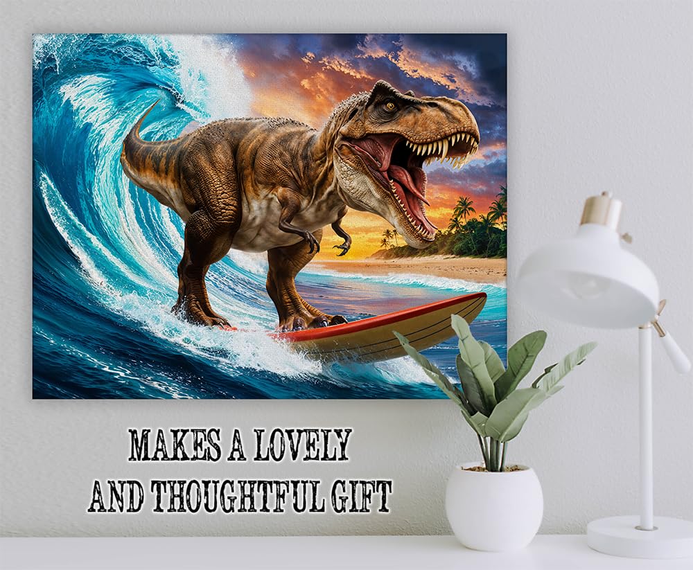Amazon.com: Surfer Rex T-Rex Surfing Scene, 16x20 Stretched Canvas