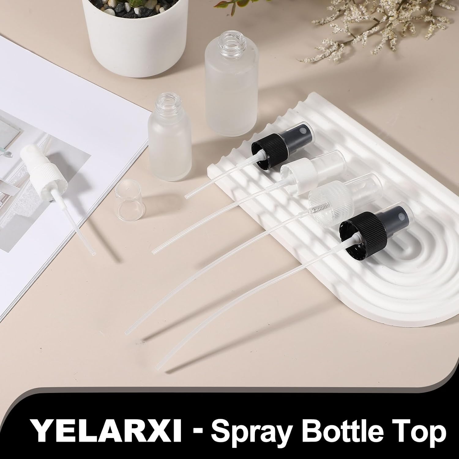 Fine Mist Spray Top, Spray Bottle Top Nozzle Sprayer Reusable Replacement (for 18/410 Cap Size) 18 Caliber Bottles Pump - For(Essential Oil Bottles/Perfumes) 4 Pcs & Black